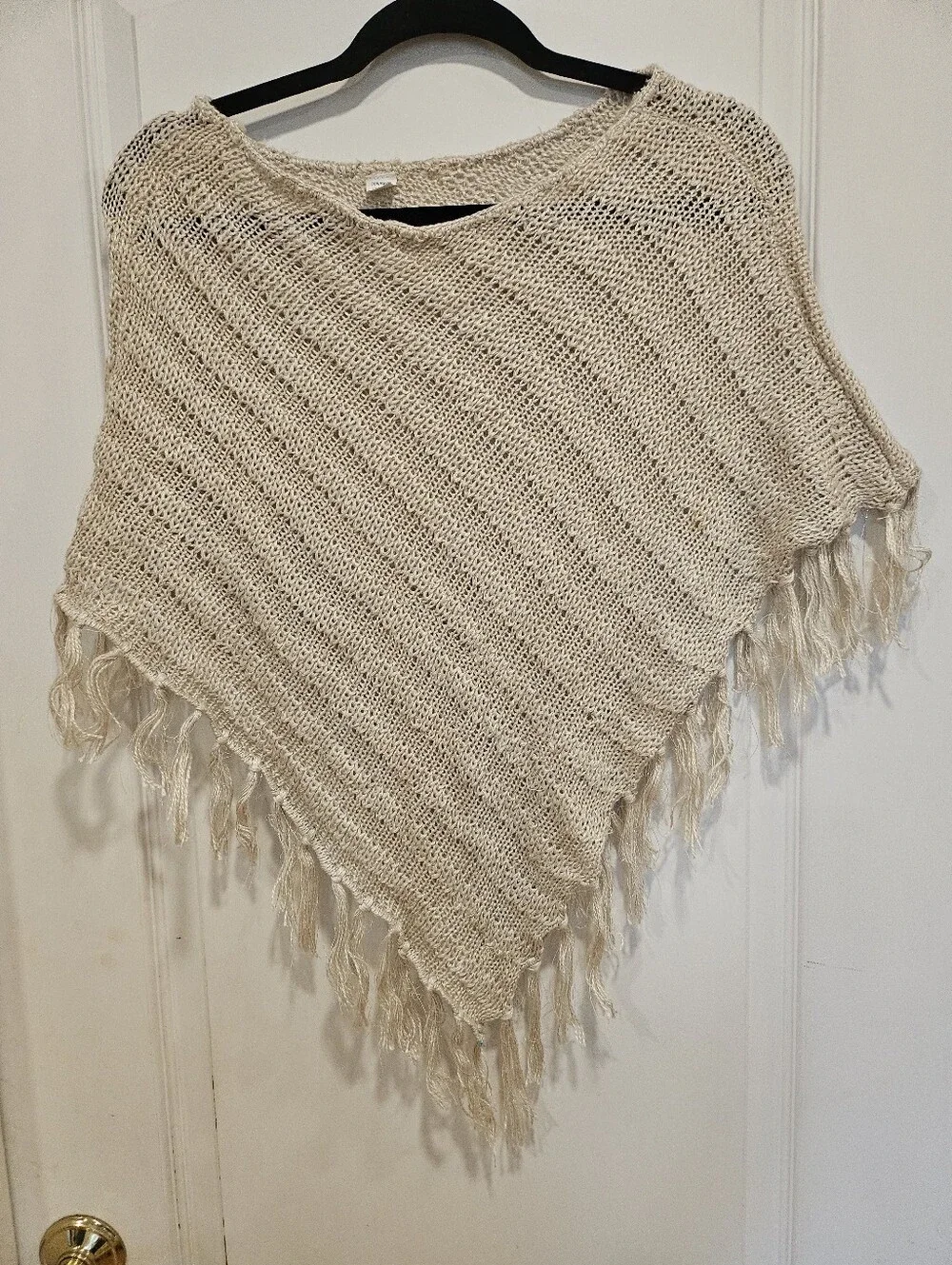 Cream Knit Fringe Poncho - Picture 1 of 7